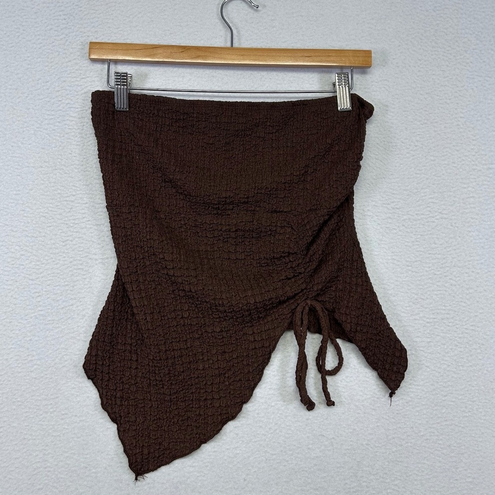 Y2K Fairycore See You Monday Womens L Brown Textured Asymmetrical Tube Top